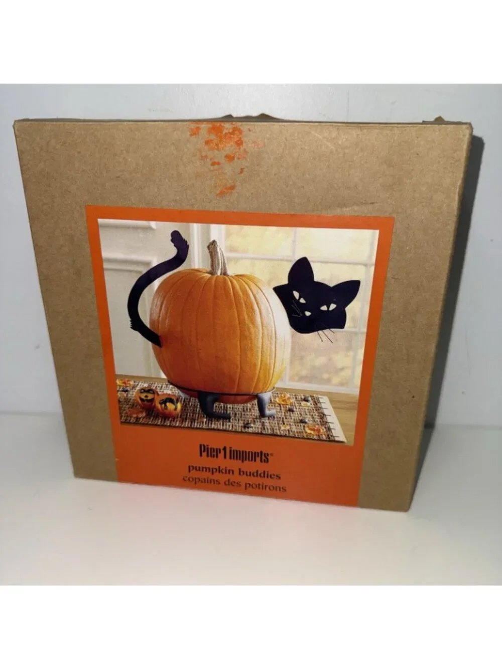 Pier 1 Imports Pumpkin Buddies Black Cat Metal Halloween Jack O'Lantern Stand